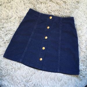 Topshop Navy Corduroy Snap Button Mini Skirt